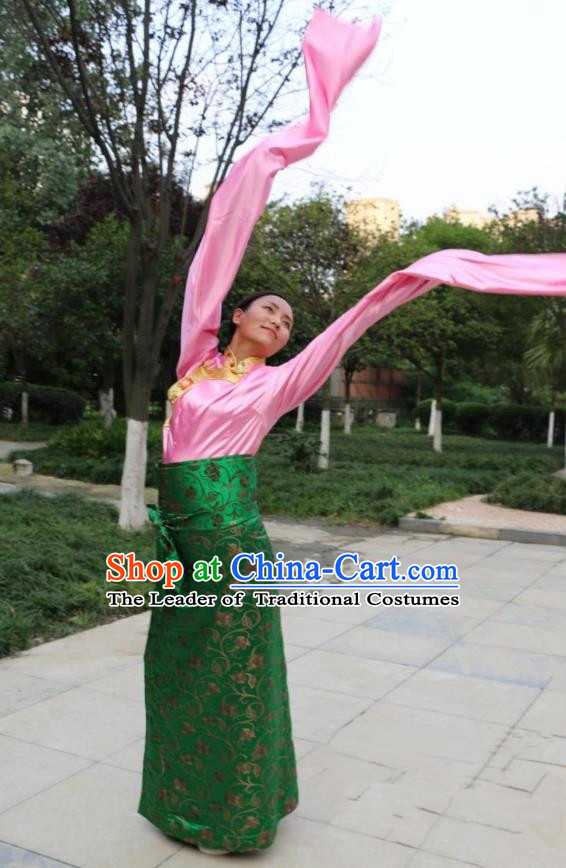 Chinese Traditional Minority Dance Costume Zang Nationality Water Sleeve Clothing for Women