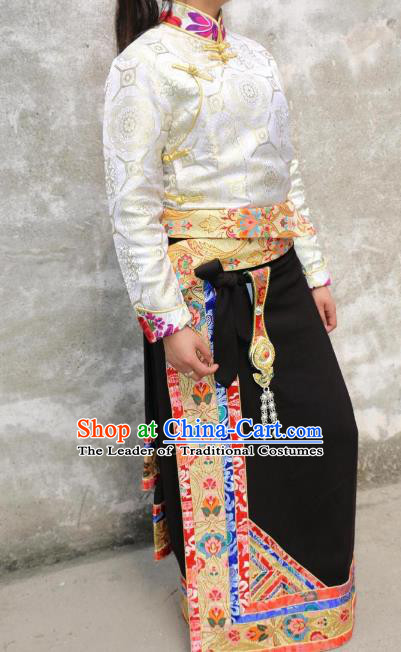 Chinese Traditional Minority Dance Costume Black Tibetan Skirt Zang Nationality Clothing for Women