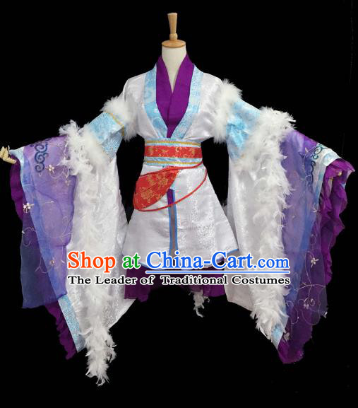 Chinese Ancient Cosplay Fairy Purple Hanfu Dress Traditional Qin Dynasty Princess Costume for Women