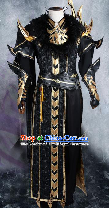 Chinese Ancient Cosplay Warrior Costume Nobility Childe Swordsman Black Body Armour Clothing for Men