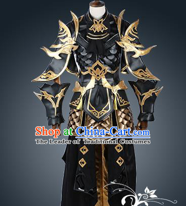 Chinese Ancient Cosplay Warrior Black Costume Nobility Childe Swordsman Body Armour Clothing for Men