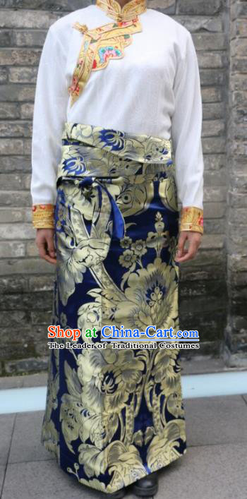 Chinese Traditional Minority Dance Costume Navy Tibetan Skirt Zang Nationality Clothing for Women