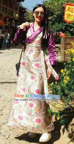 Chinese Traditional Minority Wedding Costume Tibetan Dress Zang Nationality Clothing for Women