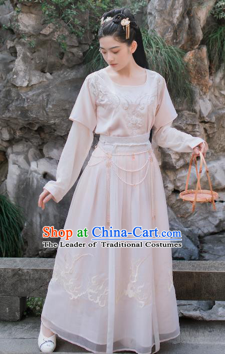 Chinese Traditional Tang Dynasty Palace Lady Costumes Ancient Court Maid Embroidered Clothing for Women