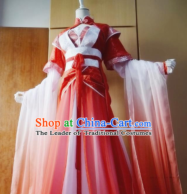 Chinese Traditional Han Dynasty Swordswoman Red Hanfu Dress Ancient Fairy Clothing for Women