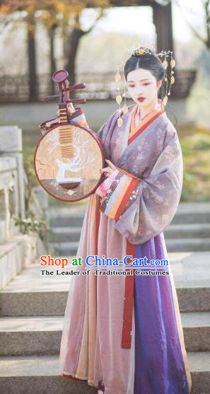 Chinese Ancient Geisha Costumes Traditional Jin Dynasty Palace Lady Embroidered Hanfu Dress for Women