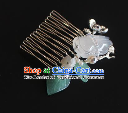 Chinese Ancient Handmade Classical Jade Cicada Hair Comb Hair Accessories Hanfu Hairpins for Women