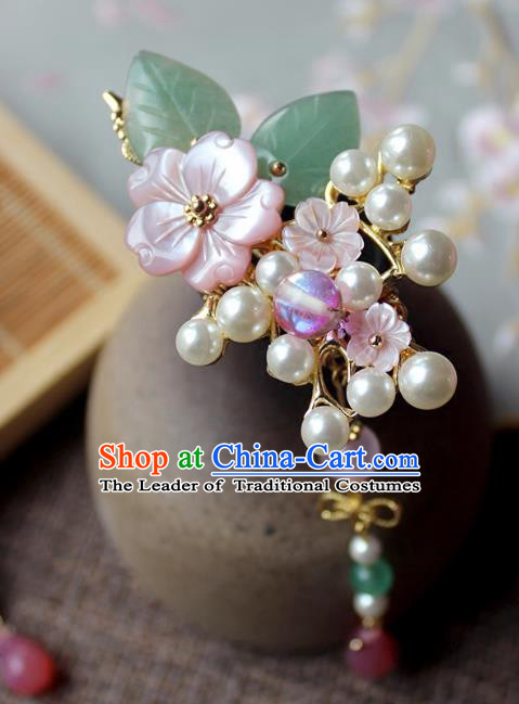 Chinese Ancient Handmade Pearls Tassel Hair Stick Classical Hair Accessories Hanfu Hairpins for Women