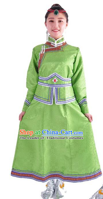 Chinese Mongol Nationality Costume Wedding Green Dress Traditional Mongolian Minority Clothing for Women
