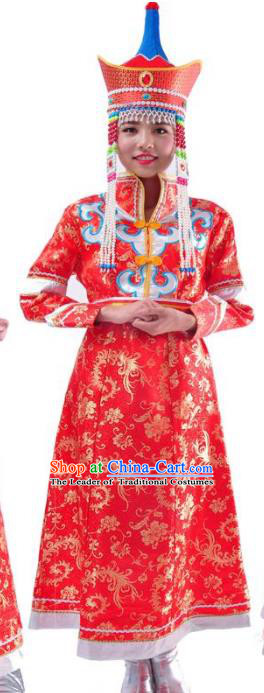 Chinese Mongol Nationality Wedding Costume Red Mongolian Dress Traditional Mongolian Minority Clothing for Women