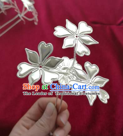Chinese Traditional Miao Nationality Hair Accessories, Hmong Sliver Flowers Hairpins Headwear for Women