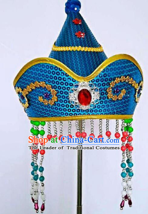 Chinese Handmade Mongol Nationality Hats Mongolian Blue Hats for Kids
