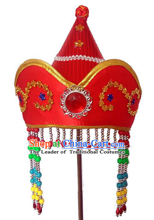 Chinese Handmade Mongol Nationality Hats Mongolian Red Hats for Kids