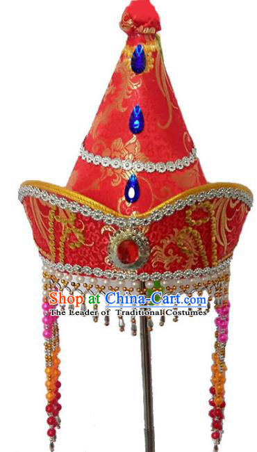 Chinese Handmade Mongol Nationality Hats Mongolian Princess Red Hats for Kids