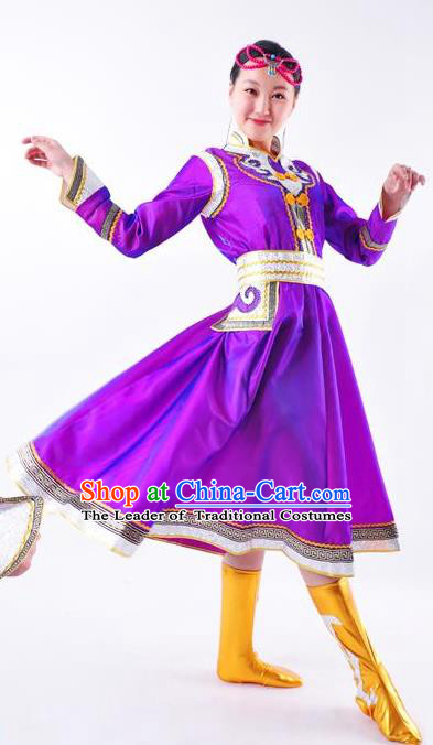Chinese Mongol Nationality Costume Purple Mongolian Dress Traditional Mongolian Minority Clothing for Women