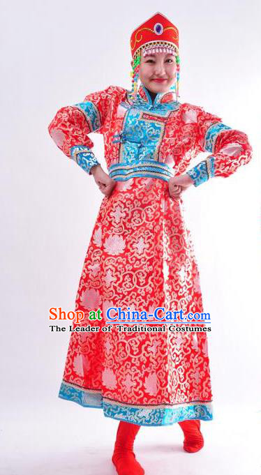 Chinese Mongol Nationality Costume Wedding Red Mongolian Dress Traditional Mongolian Minority Clothing for Women