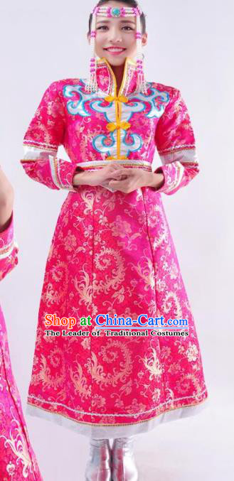 Chinese Mongol Nationality Wedding Costume Pink Mongolian Dress Traditional Mongolian Minority Clothing for Women