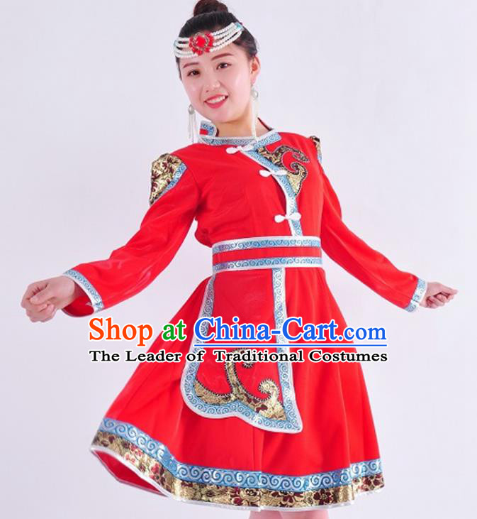Traditional Chinese Mongol Nationality Dancing Costume Mongols Female Folk Dance Headwear Mongolian Minority Embroidery Costume