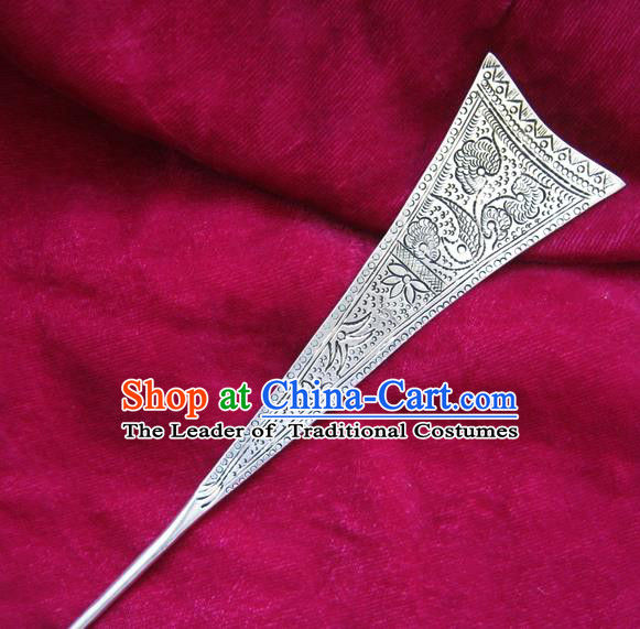 Chinese Traditional Miao Nationality Hair Accessories Hanfu Carving Sliver Hairpins for Women