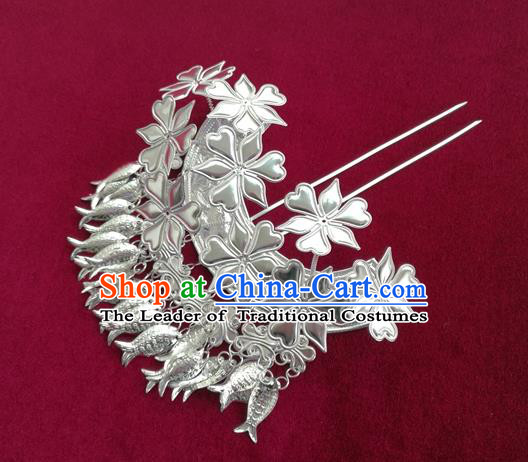 Chinese Traditional Miao Nationality Hair Clip Hair Accessories Hanfu Sliver Fishes Tassel Hairpins for Women