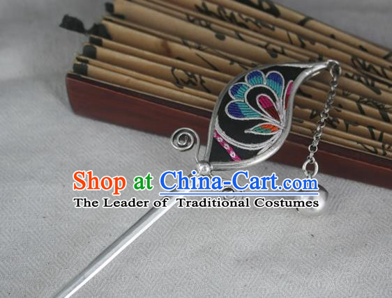 Traditional Chinese Miao Nationality Hair Accessories Hmong Female Folk Dance Hairpins Bracelet Sliver Necklace Headwear for Women