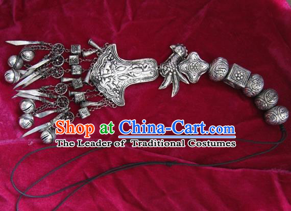 Chinese Miao Nationality Ornaments Sliver Accessories Traditional Hmong Handmade Longevity Lock for Women