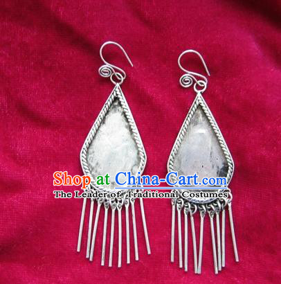 Chinese Handmade Miao Sliver Eardrop Hmong Nationality Tassel Earrings for Women