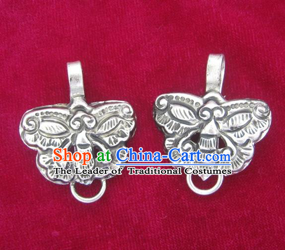 Chinese Miao Nationality Ornaments Sliver Butterfly Pendant Traditional Hmong Accessories for Women