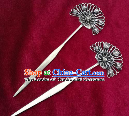 Traditional Chinese Miao Nationality Sliver Flowers Hair Clip Hanfu Hairpins Hair Accessories for Women