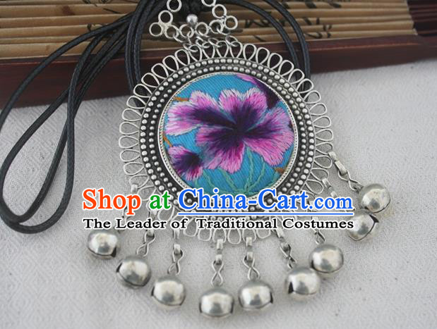 Traditional Chinese Miao Nationality Hair Accessories Hmong Female Folk Dance Hairpins Bracelet Sliver Necklace Headwear for Women