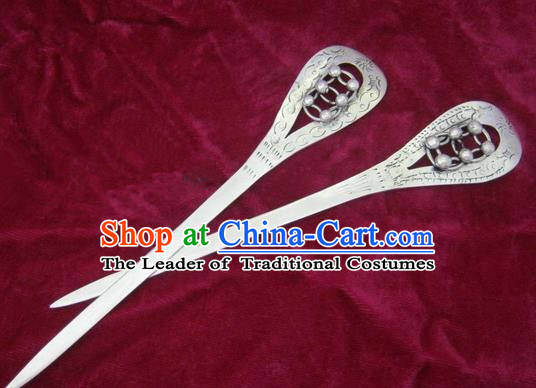Traditional Chinese Miao Nationality Carving Sliver Hair Clip Hanfu Hairpins Hair Accessories for Women