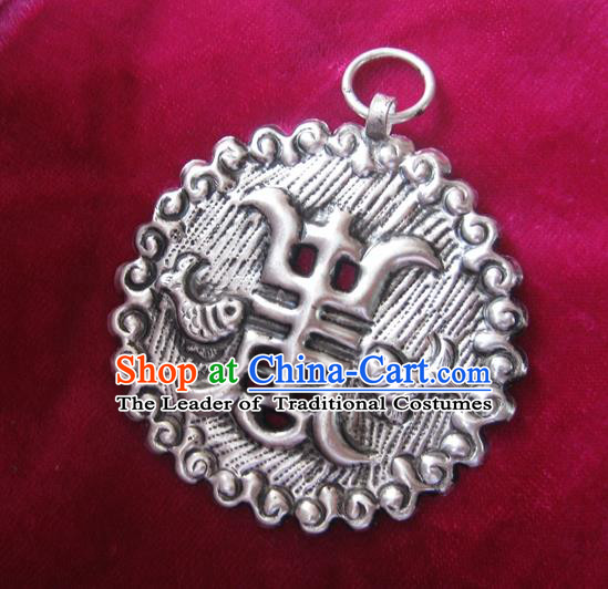 Chinese Miao Sliver Ornaments Carving Longevity Lock Necklace Traditional Hmong Sliver Pendant for Women