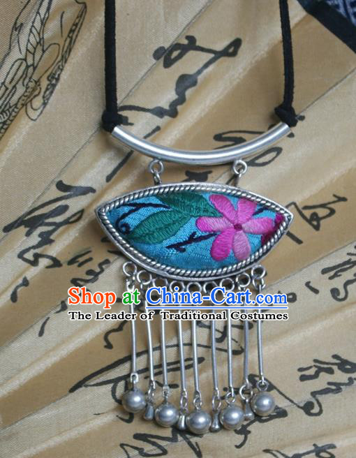 Chinese Traditional Miao Sliver Embroidered Necklace Traditional Hmong Sweater Chain for Women