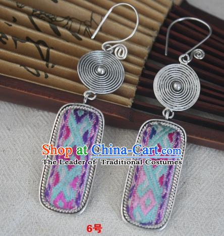 Chinese Miao Sliver Traditional Embroidered Colorful Earrings Hmong Ornaments Minority Headwear for Women