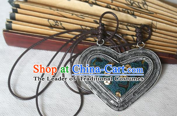 Traditional Chinese Miao Sliver Embroidered Necklace Hmong Ornaments Minority Sweater Chain for Women