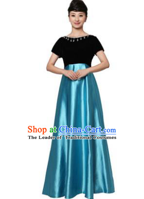 Professional Chorus Singing Group Stage Performance Costume, Compere Modern Dance Blue Dress for Women