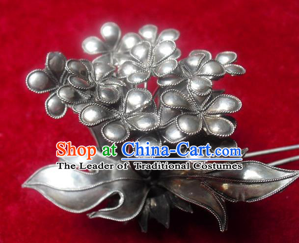 Traditional Chinese Miao Nationality Hair Accessories Hmong Female Folk Dance Hairpins Bracelet Sliver Necklace Headwear for Women