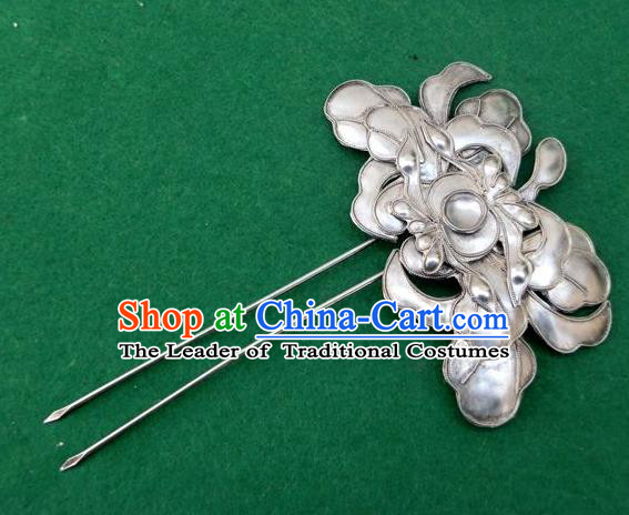 Chinese Traditional Miao Nationality Hair Accessories Minority Lotus Hairpins Headwear for Women