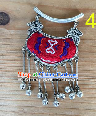 Chinese Traditional Miao Sliver Ornaments Accessories Longevity Lock Red Necklace Pendant for Women