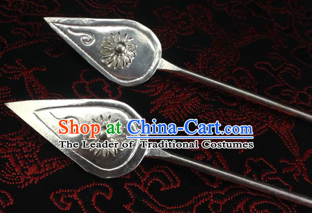 Traditional Chinese Miao Nationality Hair Accessories Hmong Female Folk Dance Hairpins Bracelet Sliver Necklace Headwear for Women