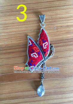 Chinese Traditional Miao Sliver Embroidered Hmong Ornaments Accessories Minority Rosy Butterfly Necklace Pendant for Women