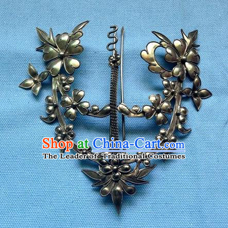 Traditional Chinese Miao Nationality Hair Accessories Hmong Female Folk Dance Hairpins Bracelet Sliver Necklace Headwear for Women