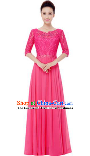 Top Grade Chorus Singing Group Pink Lace Full Dress, Compere Modern Dance Costume for Women