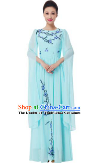 Top Grade Chorus Group Choir Embroidered Green Full Dress, Compere Stage Performance Modern Dance Costume for Women