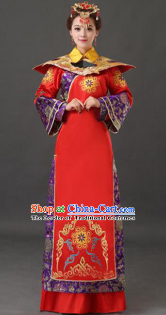 Traditional Chinese Ancient Empress Costume Qing Dynasty Manchu Queen Historical Clothing and Headpiece Complete Set