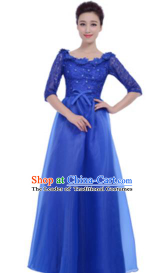 Top Grade Chorus Group Royalblue Full Dress, Compere Stage Performance Choir Costume for Women