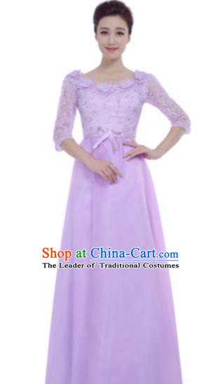 Top Grade Chorus Group Lilac Full Dress, Compere Stage Performance Choir Costume for Women