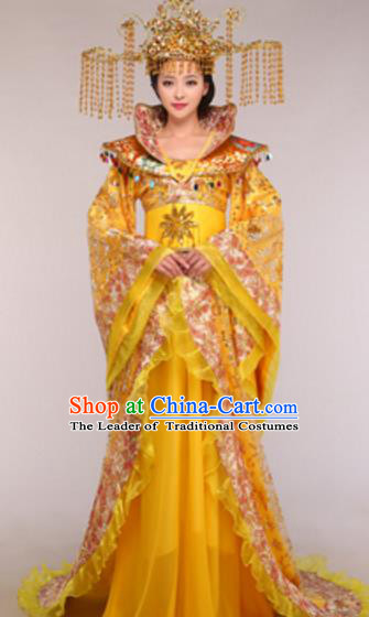 Traditional Chinese Ancient Queen Costume Tang Dynasty Empress Historical Clothing and Headpiece Complete Set