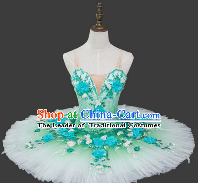 Top Grade Ballet Dance Costume Green Bubble Dress Ballerina Dance Tu Tu Dancewear for Women