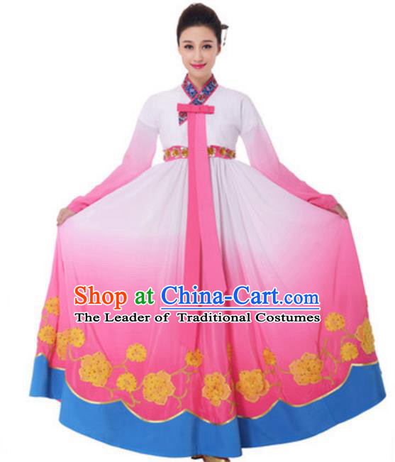 Traditional Chinese Korean Nationality Princess Pink Dress, China Koreans Minority Ethnic Dance Costume for Women